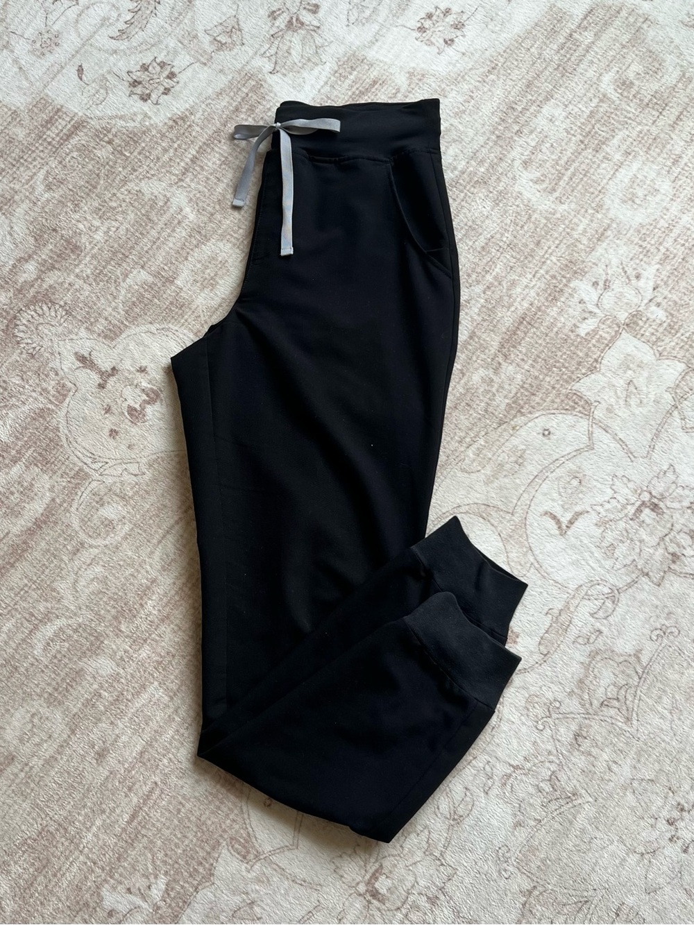 Figs Black Jogger Pants with Silver Drawstring